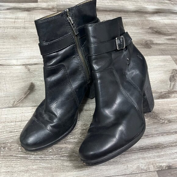 Frye Patty Riding Stack Heel Bootie Leather Boots Black Women’s Size 9.5